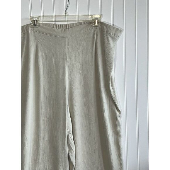 Ashley Stewart Pants Tan Wide Leg Crinkle Fabric Flat Front Elastic Back Size 22 - Picture 2 of 8